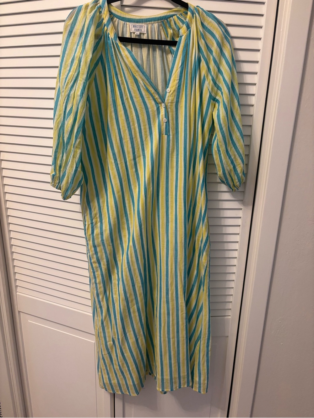 Pink City Prints Kaftan Dress, Yellow & Turquoise -